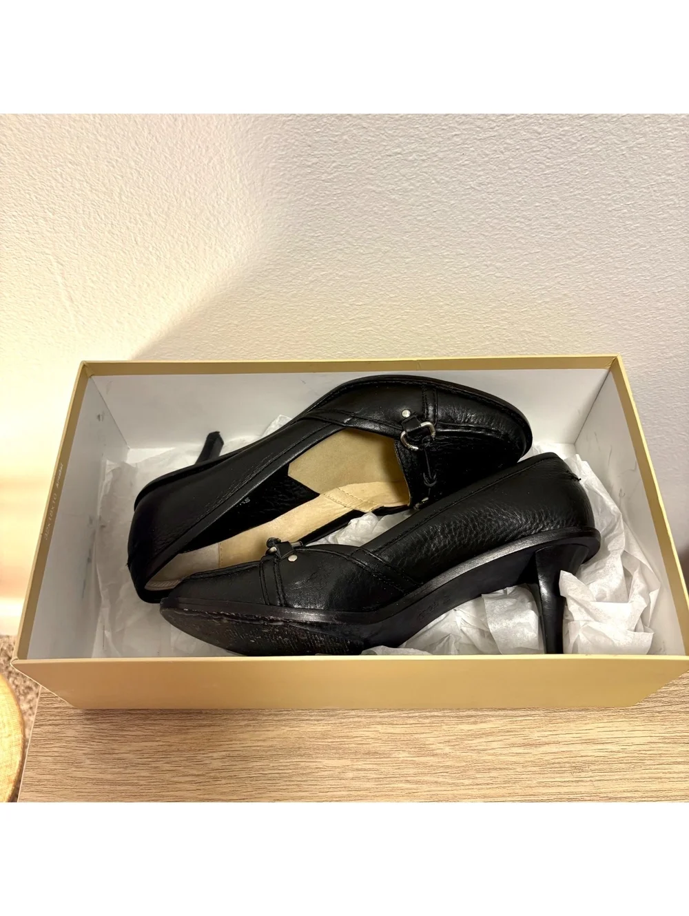 Michael Kors Westside Mid Moc Black Leather Loafers Pumps Heels Size 8.5 M Box